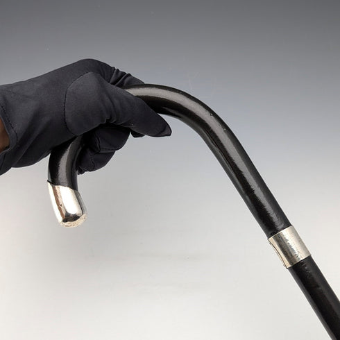 1933 British vintage men's pure silver decorated curved handle walking stick, 82cm